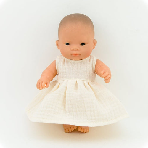 Miniland 21cm baby pop poppen kleertjes kleding jurkje poppenjurkje wit